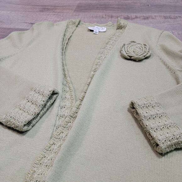 St John Wool Santana Knit Size 14 Green Brooch No Belt Cardigan Sweater Jacket - Picture 3 of 9